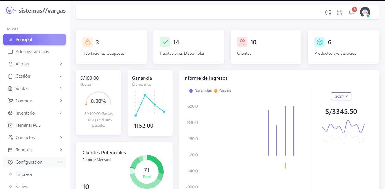 Interfaz del sistema mostrando módulo de reportes